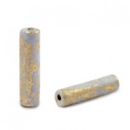 DQ Greek Ceramic bead Gold spot Tube 20x5mm Grey